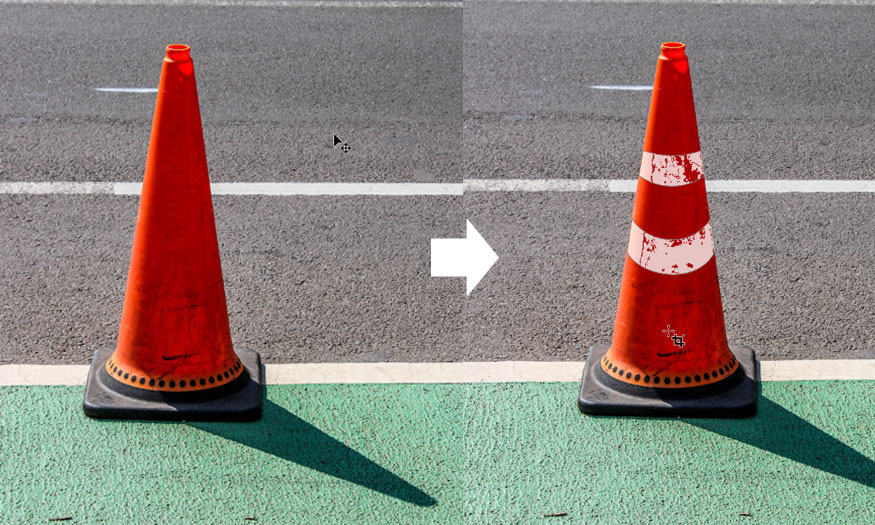 you have finished adding reflections to the warning post using the Cylinder tool in Photoshop. 