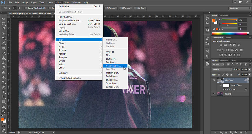 Gaussian Blur in the top menu bar.