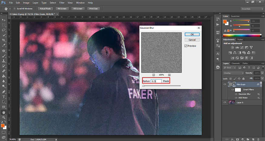 Radius: 0.5 pixels.