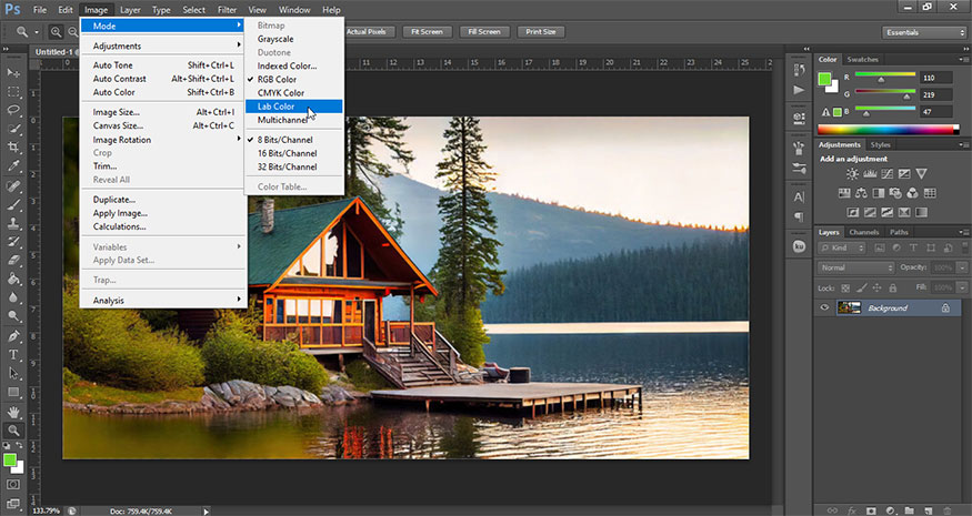 Lab Color to convert the image to the Lab color system.