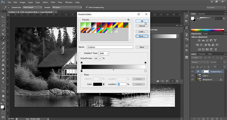 set the left color to black and the right color to white as shown.