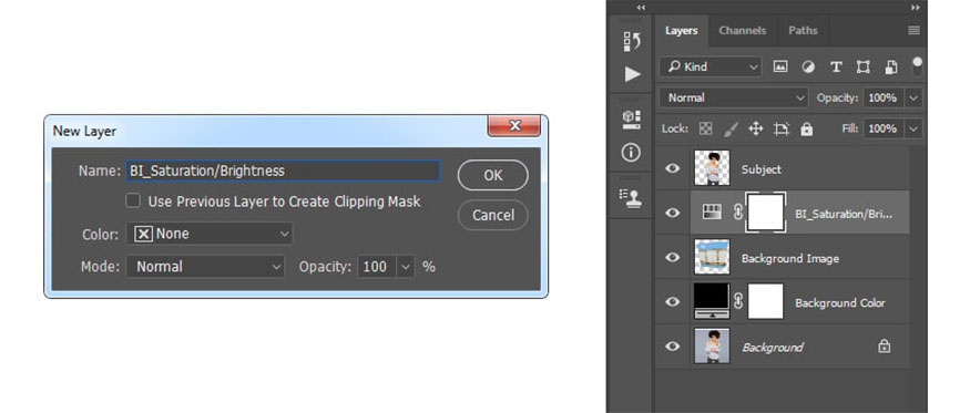 create a new hue / saturation adjustment layer and name it “BI_Saturation/Brightness”.