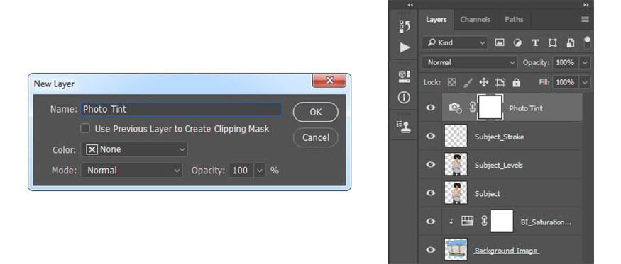 create a adjustment layer for new photo filter and name it “Photo Tint”.