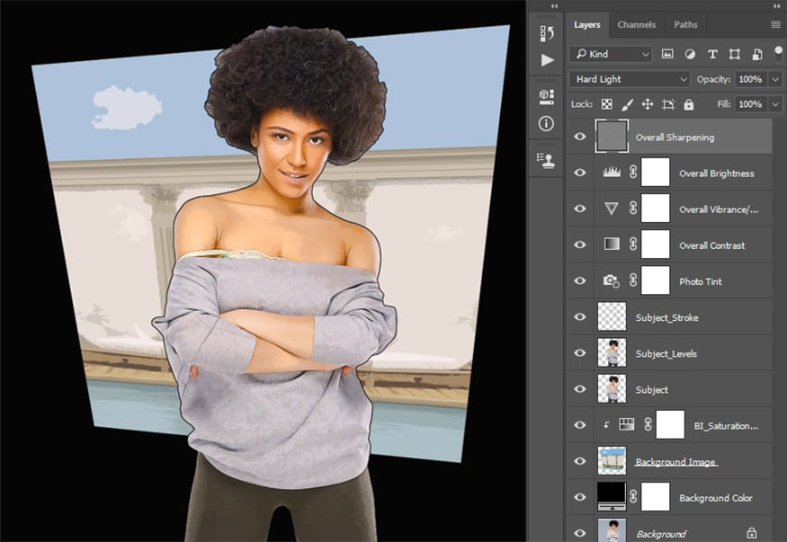 Change the Blending Mode of this layer to Hard Light