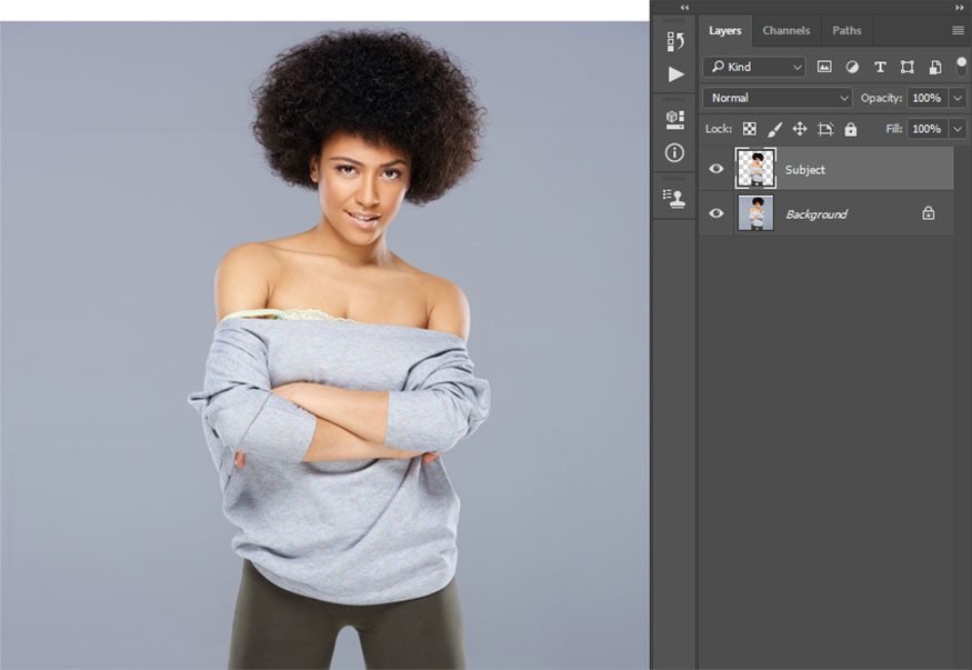 create a new layer by using the selection and name this new layer “Subject”.
