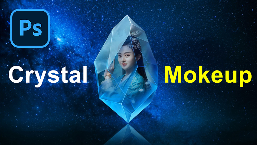Mockup the character on the crystal Mokeup
